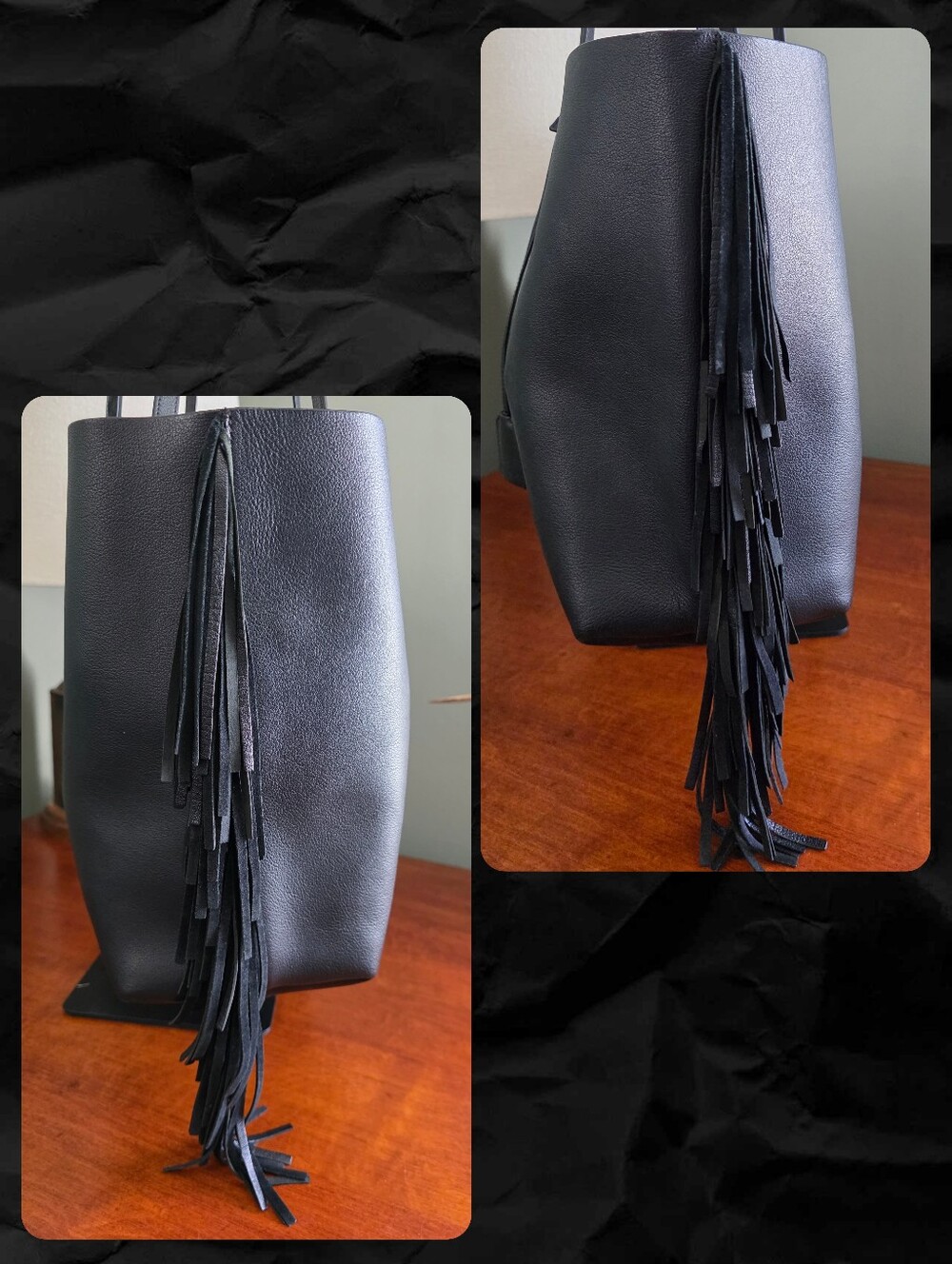 YSL Saint Laurent Paris Black Leather Fringe Tote Bag COA Detachable Pouch Large - Picture 3 of 16